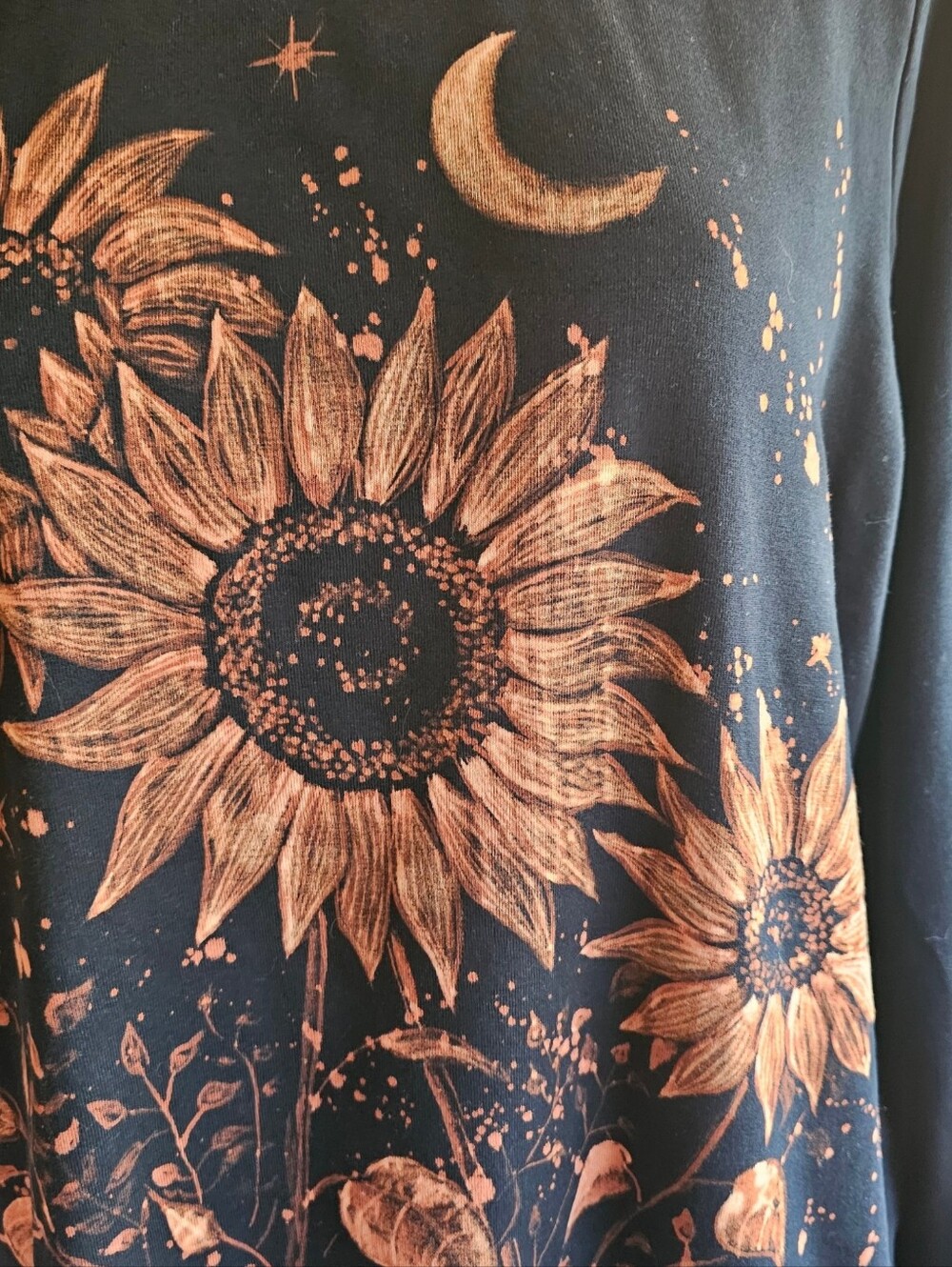 Handpainted Boho Sunflowers on long sleeve shirt - Picture 2 of 5